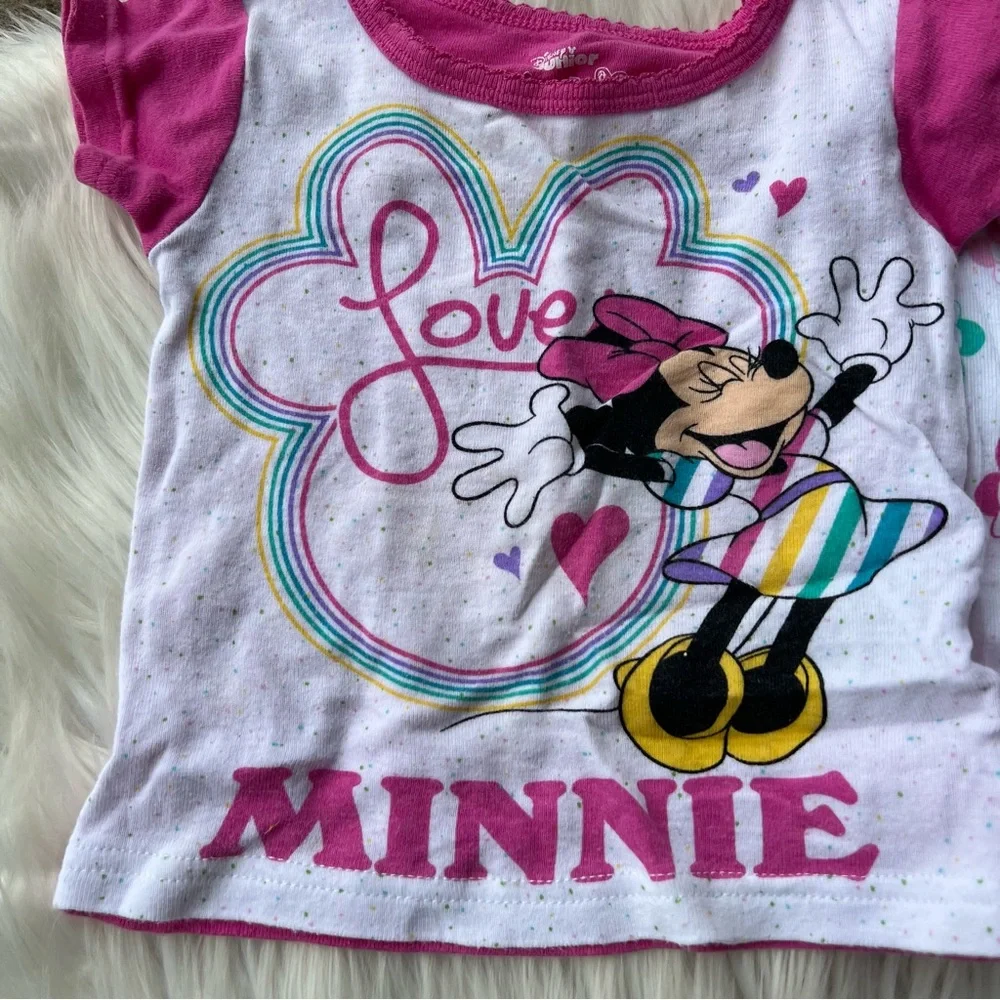 Disney Junior White and Pink Multicolored Minnie Mouse Pajama Set